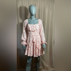 Blue Rain Blush and Scarlet Floral Long Sleeve XL Dress GUC Cottagecore Romantic